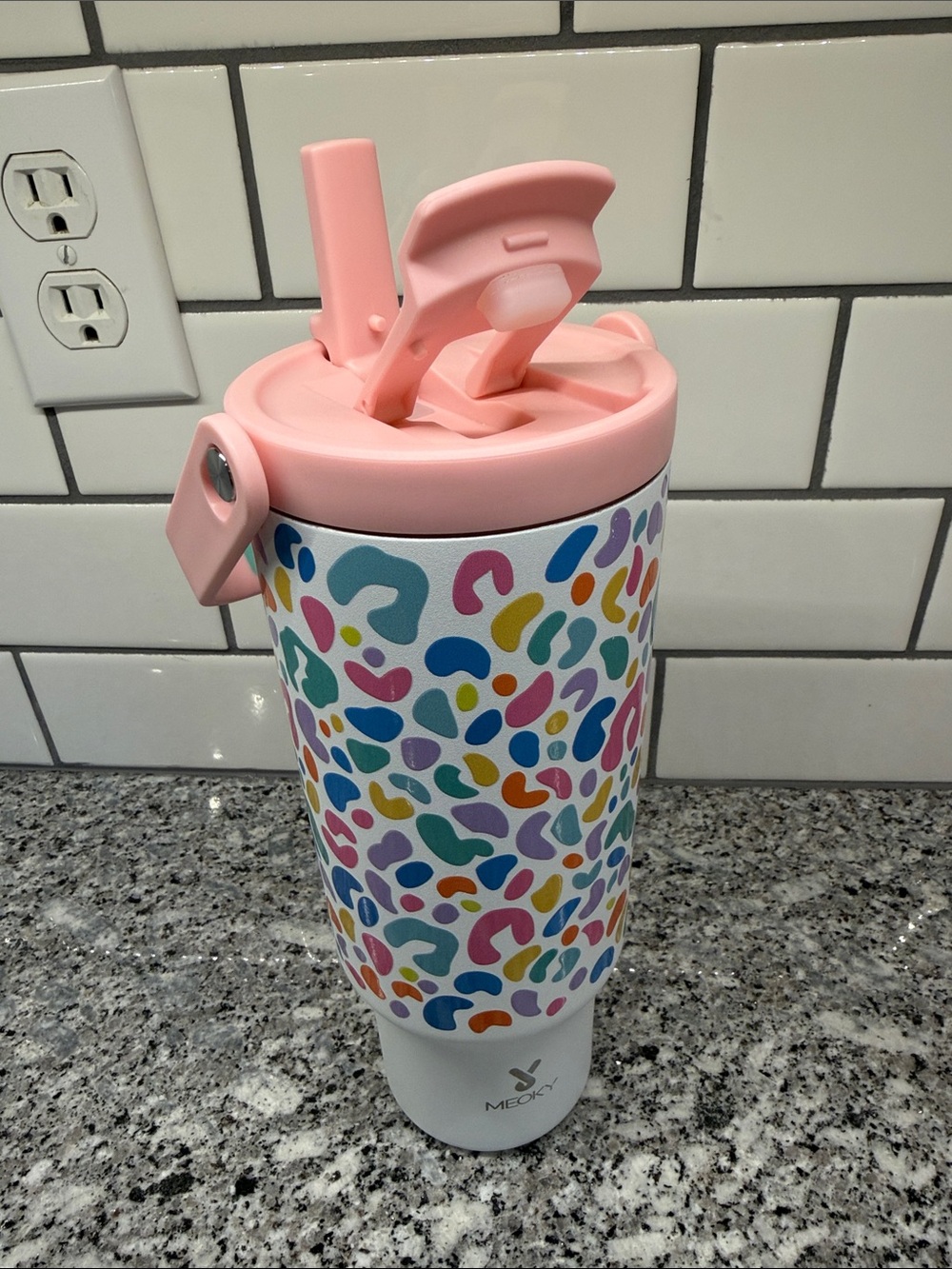 Meoky Colorful Confetti Travel Tumbler with Pink Lid 40oz
